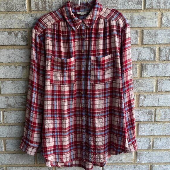 Pilcro Long Sleeve Button Up Collared Plaid Shirt Women's Size S - Picture 1 of 9